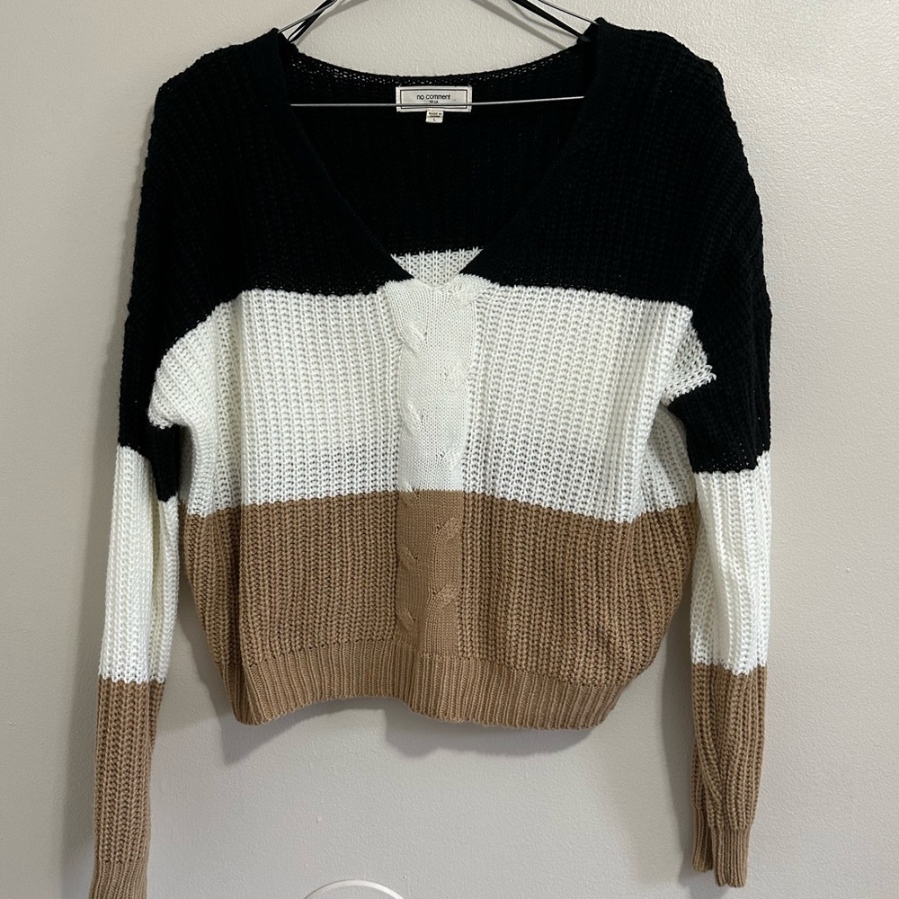 Black white and tan cropped sweater
